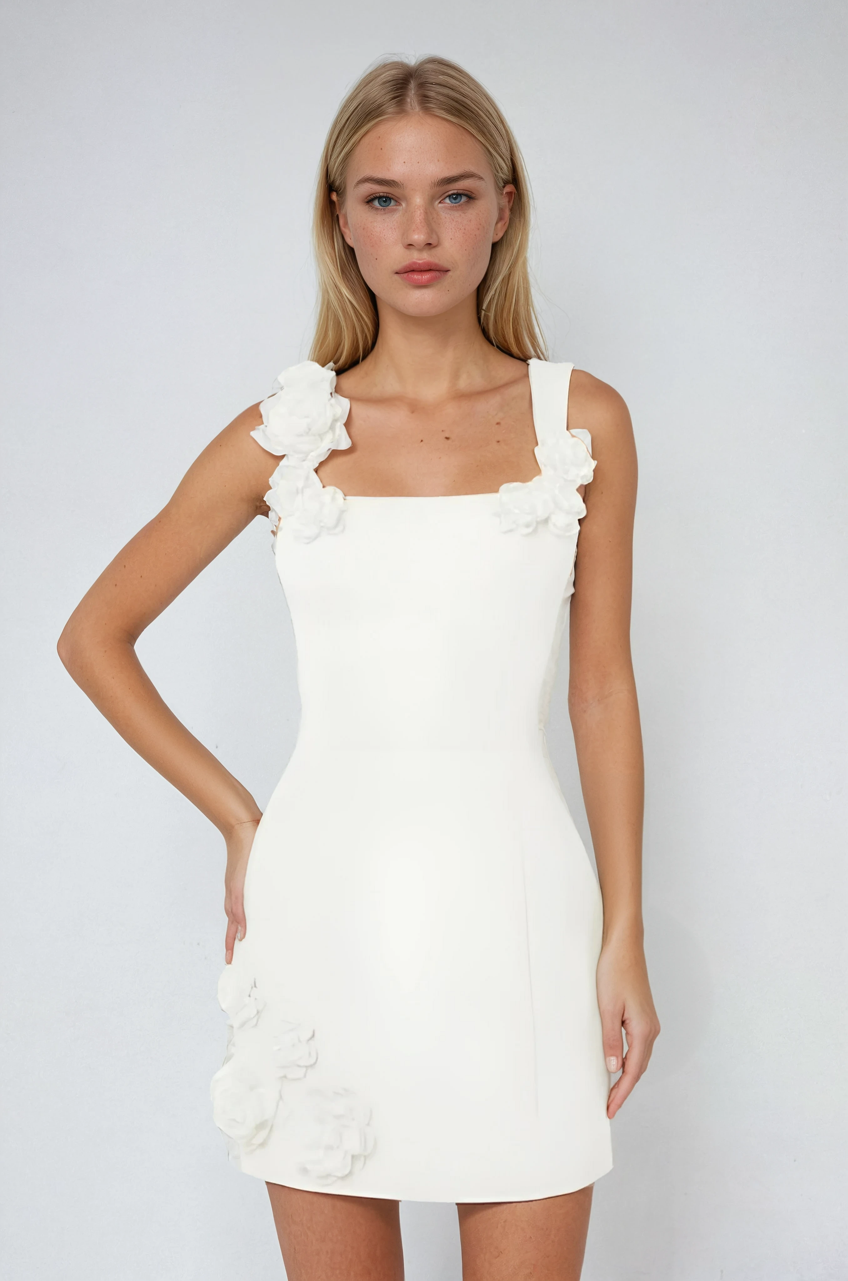 Pink Floral Appliqué Mini Dress