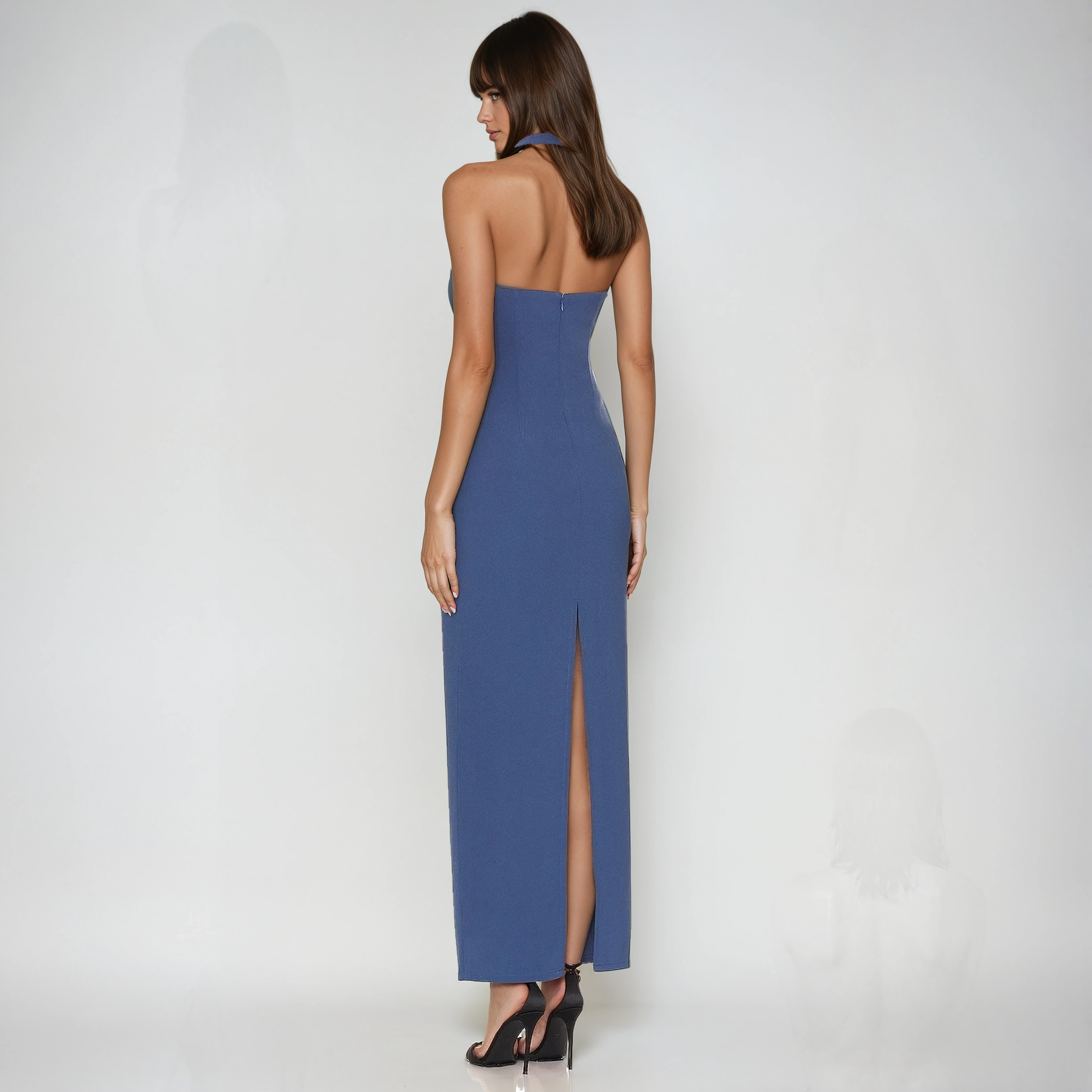 Ruched Halterneck Maxi Dress
